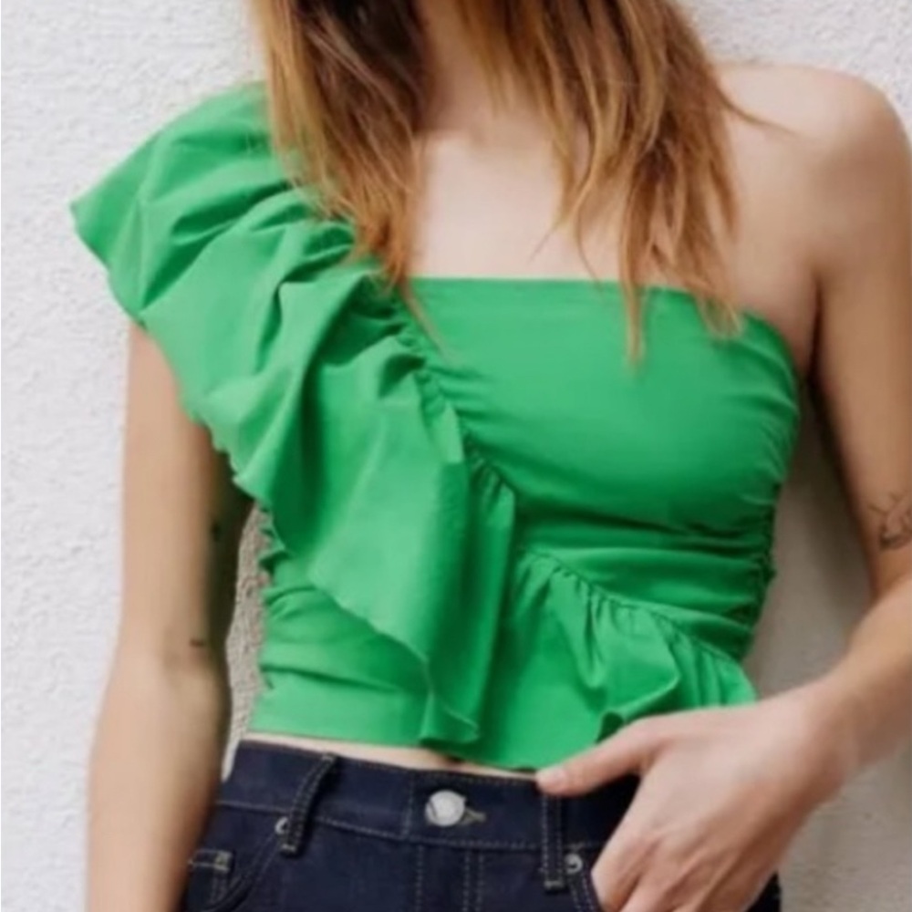 Zara Ruffled One-Shoulder Top